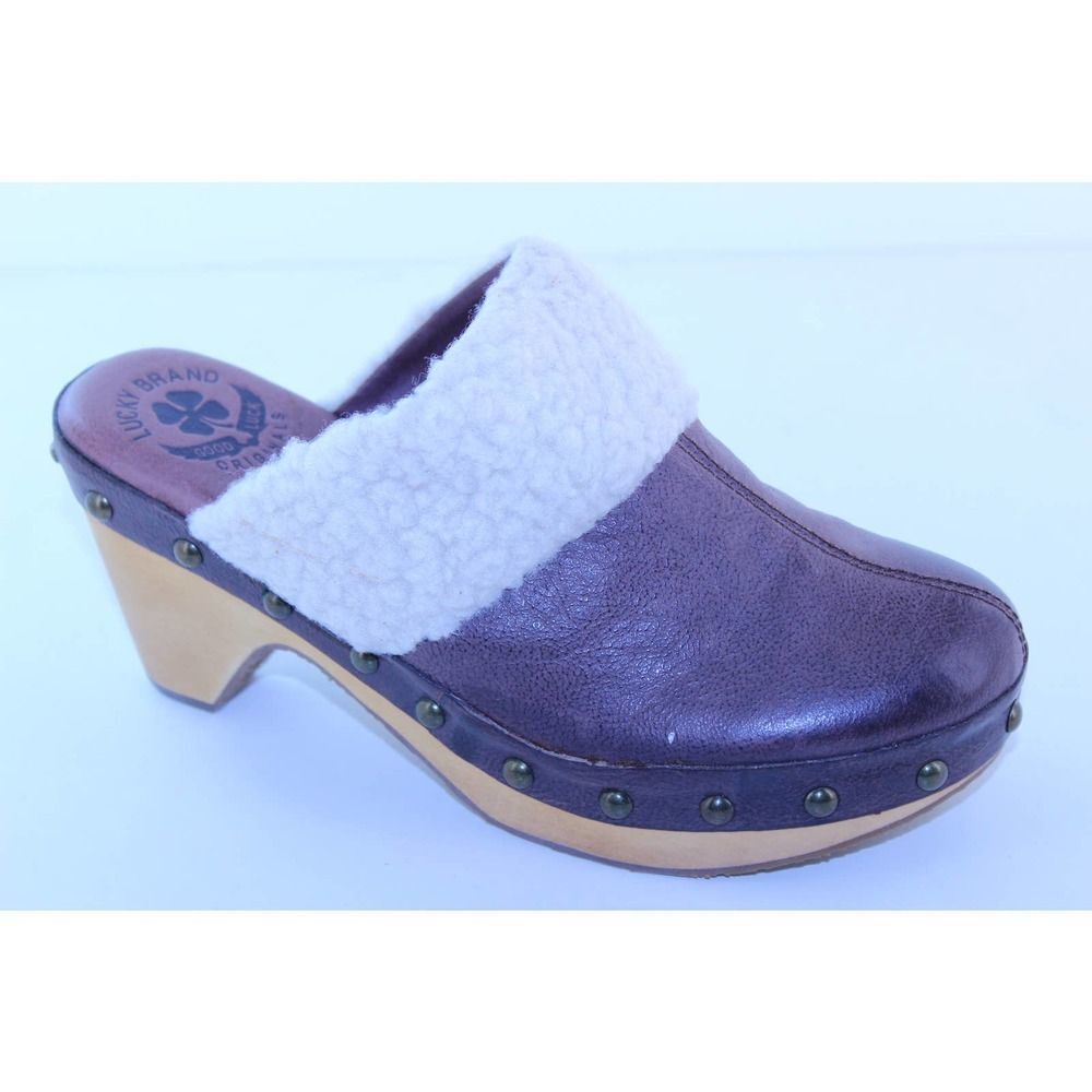 Lucky Brand Madaline Brown Leather Mules Heels 6.5